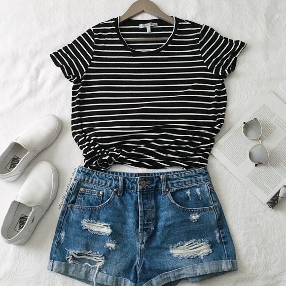 Olivia Sky Tops - Black + White Stretchy Stripe Tee